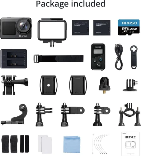 Miniatura 9 de AKASO Brave 7 Cámara de acción 4K30FPS 20MP con tarjeta de memoria MicroSDXC U3 de 128 GB, pantalla táctil IPX8 33 pies EIS 2.0 Zoom Cámara con 23.6