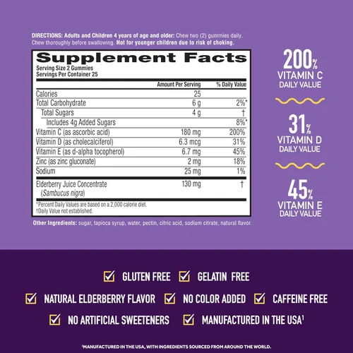 Miniatura 4 de Airborne - Gomitas de saúco + zinc y vitamina C para adultos, suplemento para fortalecer el sistema inmunológico con vitaminas D y zinc