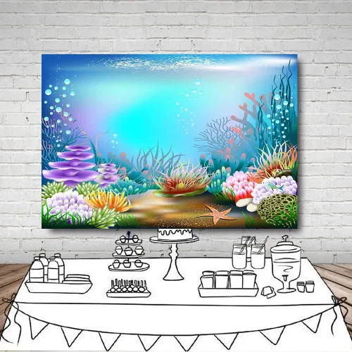 Miniatura 4 de MEHOFOND Fondo de fotografía azul morado bajo el mar de 8 x 6 pies, temática de sirena oceánica, decoración de fiesta de cumpleaños, burbujas