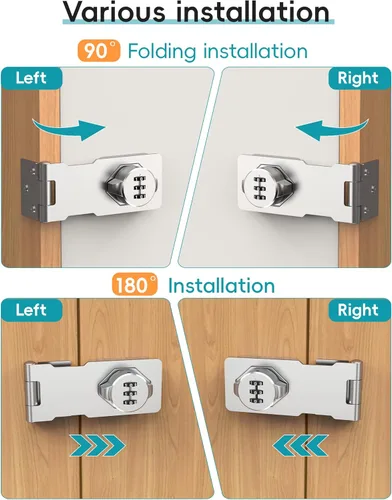 Miniatura 5 de Cerradura de puerta de armario combinada, cerradura de pestillo de puerta con código, cerradura de seguridad sin llave para puerta, puerta, Plateado