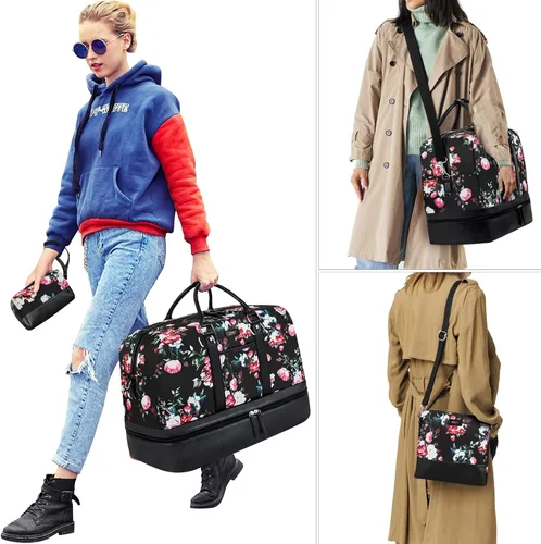 Miniatura 101 de IBFUN Bolsas de fin de semana para mujer, bolsa grande de lona para viaje, bolsa de viaje con compartimento para zapatos, 21 pulgadas, juego de 3