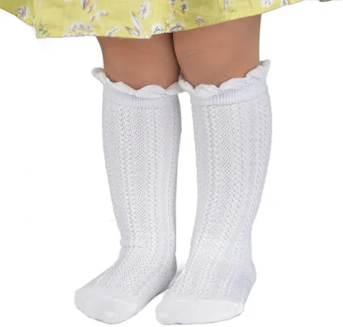 Miniatura 3 de Epeius - Calcetines altos de algodón para bebés y niñas de uniforme calcetas con vuelos Paquete de 3 o 5