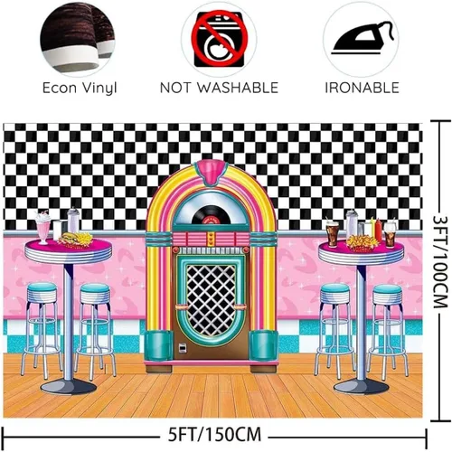 Miniatura 4 de Fondo de fotos de comedor clásico para cenar, fondo retro para cenar, música rock, decoración clásica de fiesta de cumpleaños, taburetes de bar