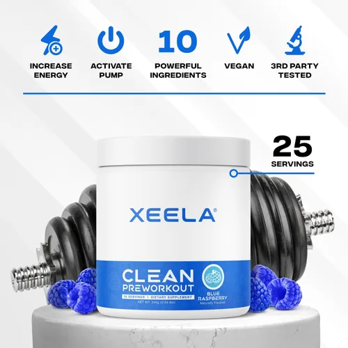 Miniatura 2 de XEELA Polvo para antes del entrenamiento, limpio y probado, sin nerviosismo, seguro y natural, aumenta la energía termogénica, la concentración