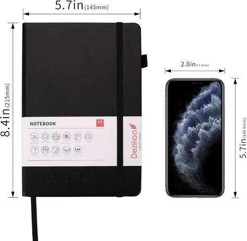 Miniatura 5 de Cuadernos forrados para diario, con lazo para bolígrafo. Cuadernos de tapa dura para trabajo, papel grueso de 100 Gsm con bolsillo