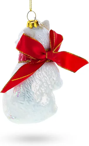 Miniatura 3 de Gato blanco con bufanda roja adorno navideño de cristal