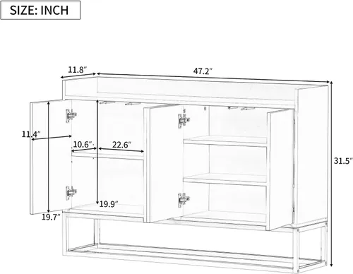 Miniatura 2 de Aparador moderno para bufé, armario de almacenamiento de cocina, mesa consola con 4 puertas, estantes ajustables y patas de metal para comedor