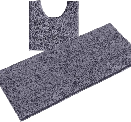 Miniatura 22 de LuxUrux Juego de 2 tapetes de baño de felpa extrasuave, material de microfibra de felpilla de 1 pulgada, color verde súper absorbente