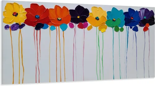 Miniatura 11 de YHSKY ARTS - Pinturas de flores blancas al óleo con textura pintada a mano, lienzo moderno y colorido, arte de pared contemporáneo, imágenes