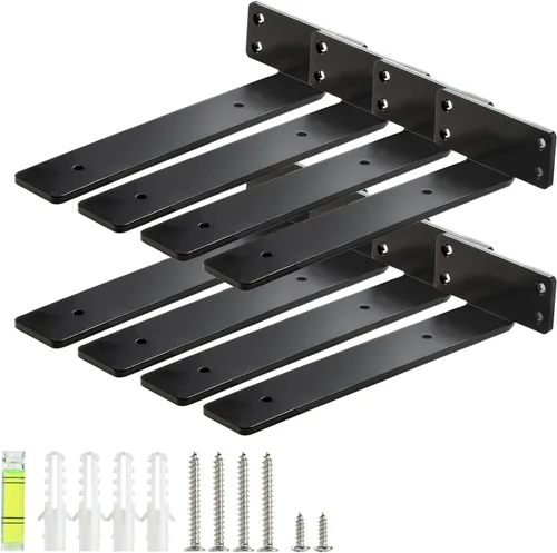 Miniatura 14 de HEART ART Soporte flotante para estante de 6 pulgadas, paquete de 2 soportes de estante resistentes, soportes en L para estantes, color negro, 6