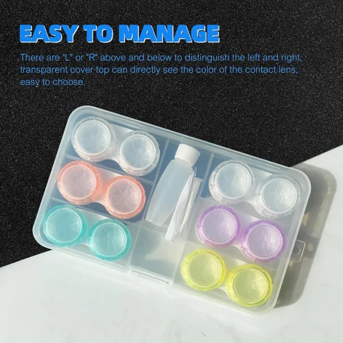 Miniatura 2 de Estuche para lentes de contacto de color, estuche de lentes de contacto de color transparente con juego de herramientas de palo, paquete de 6 fundas