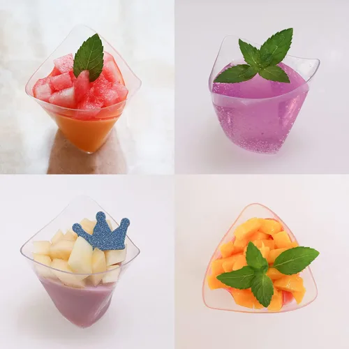 Miniatura 5 de Tosnail Paquete de 50 vasos triangulares de postre de 4 onzas, vasos desechables de plástico con 50 cucharas de postre de plástico