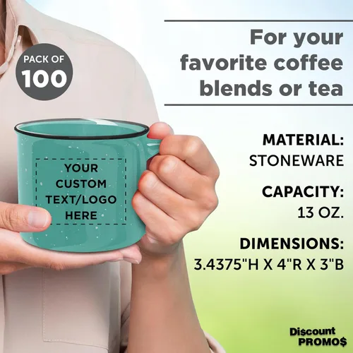 Miniatura 4 de DISCOUNT PROMOS Juego de 100 tazas de café personalizadas de cerámica para fogata, 13 onzas, paquete personalizado a granel, perfecto para té