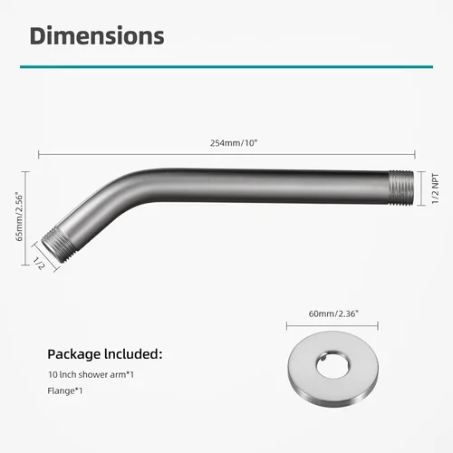 Miniatura 5 de Cobbe Brazo de ducha con brida y cinta de teflón, brazo de ducha montado en la pared de 10 pulgadas, extensión de acero inoxidable 304 para cabezal