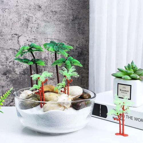 Miniatura 3 de Jovitec 16 piezas de plástico verde palmera cocos cupcakes Topper Escala Paisaje miniatura Palmera Figuritas Micro Acuario Jardín Planta