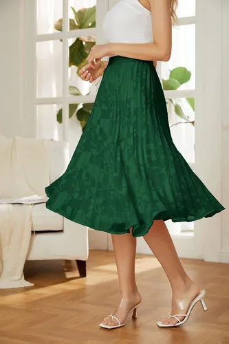 Miniatura 22 de GRACE KARIN - Falda plisada de gasa para mujer, con cintura alta y elástica, vuelo, corte acampanado y longitud por debajo de la rodilla