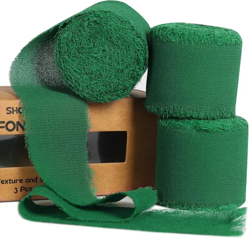 Miniatura 23 de 3 rollos de cinta de gasa con flecos hecha a mano, de chifón, color negro, de 1.5 pulgadas de ancho x 7 yardas de largo, cinta estilo seda