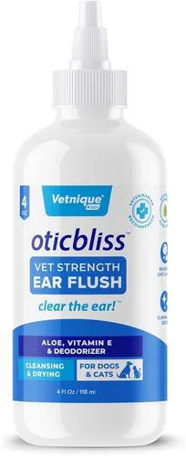 Vetnique Oticbliss - Limpiador de oídos para perros con control de olor, solución de limpieza de oídos para suciedad y cera con aloe calmante para