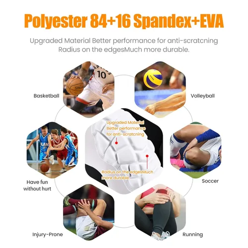 Miniatura 5 de Rodilleras para baloncesto, cubiertas de compresión para piernas para adolescentes y adultos, rodilleras para lucha libre, fútbol, voleibol, Blanco