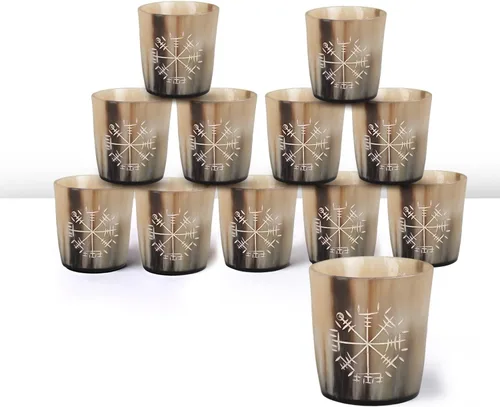 Miniatura 37 de Handicrafts Home Juego de 4 vasos de chupito hechos a mano, patrón entrecruzado de 6.5 onzas, chupitos de whisky vikingo naturales para cócteles