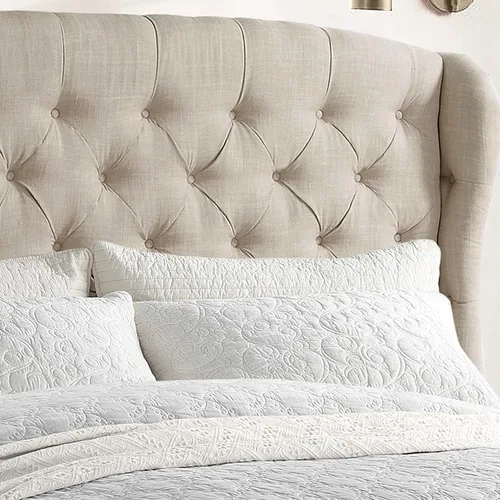 Miniatura 8 de Rosevera Josie Wingback - Base de cama con cabecera capitoné de altura ajustable, marco de cama tapizado de tela, soporte de listones de madera
