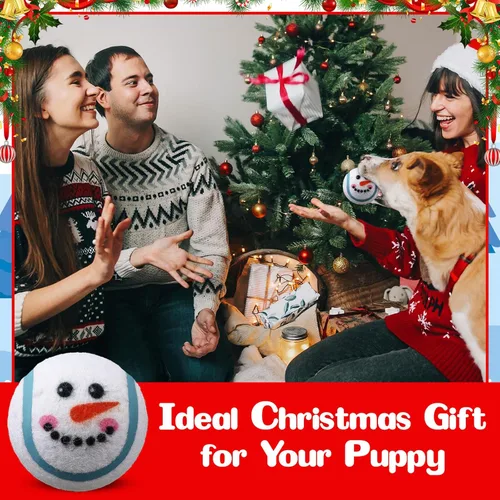 Miniatura 5 de Civaner 6 piezas pelotas de tenis chirriantes de Navidad para perros de 2.5 pulgadas, juguetes pelota para perros a granel para perros pequeños
