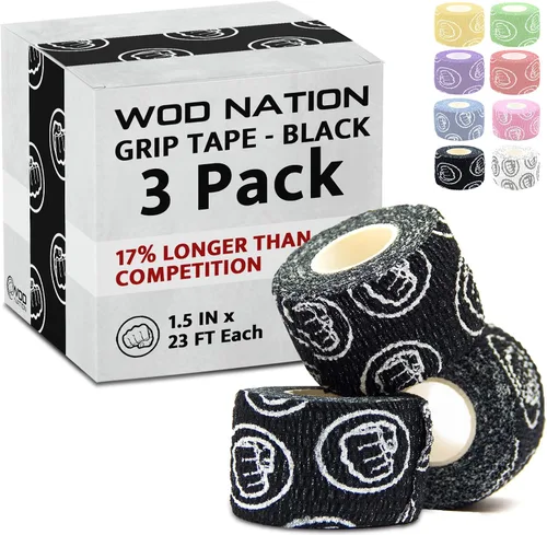 Miniatura 11 de WOD Nation Cinta atlética flexible de agarre de gancho: tiras de pulgar y dedos fáciles de rasgar y a prueba de sudor para levantamiento de pesas