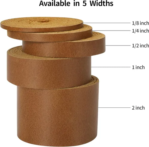 Miniatura 4 de Ringsun Tiras de cuero planas de 1 pulgada de ancho para manualidades, tiras de cuero de grano completo y cordón para manualidades, estampado