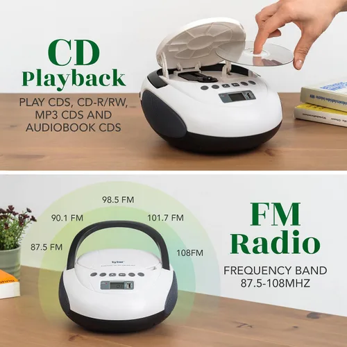 Miniatura 4 de Tyler Reproductor de CD portátil Boombox con radio FM, Bluetooth y puerto USB Sonido estéreo claro Compatible con CD-R/RW y MP3 CDs Entrada