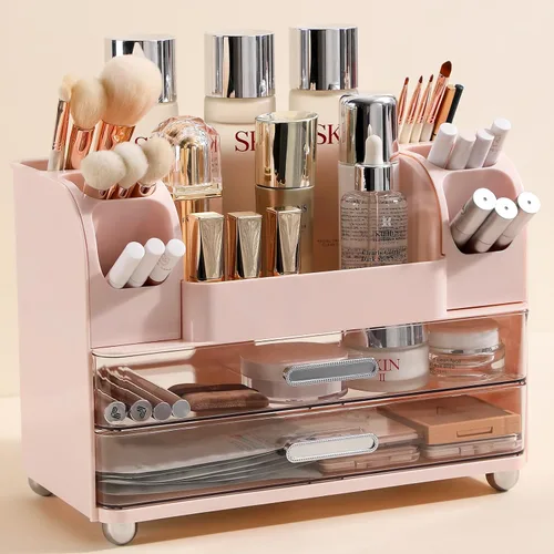 Miniatura 6 de Organizador de maquillaje Anyoifax para encimera con cajones grandes, organizador de tocador con soporte para brochas, almacenamiento