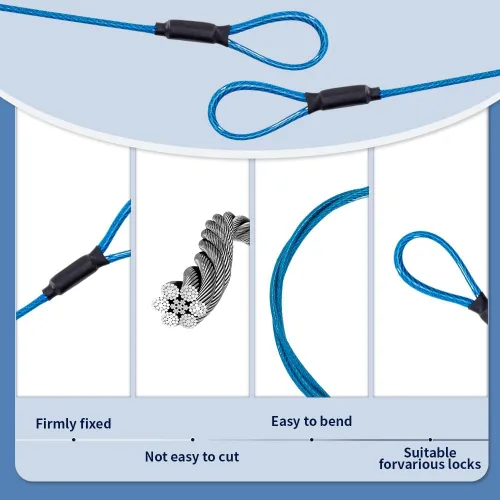 Miniatura 3 de Cable de seguridad de acero inoxidable para viajes al aire libre de 0.130 in (1/8 pulgadas), cable de seguridad de bloqueo de equipaje de 3 pies