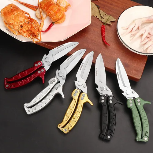 Miniatura 7 de Tijeras de cocina resistentes para aves de corral para cortar carne, aptas para lavavajillas e inoxidables, tijeras de cocina para pollo, pavo, Verde