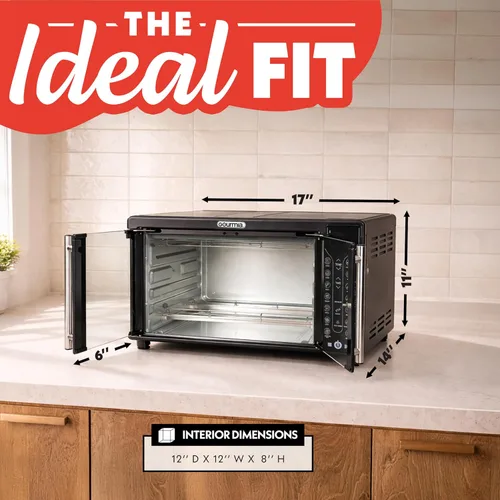 Miniatura 8 de Gourmia FryForce - Horno tostador con freidora de aire para puerta francesa, capacidad de 6 rebanadas, 360°, pantalla digital con 17 ajustes Negro