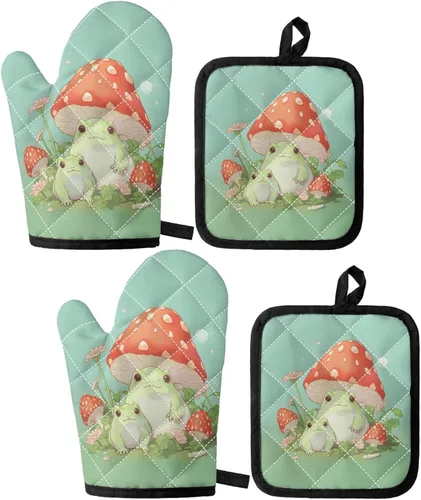 Miniatura 22 de UNICEU Juego de 4 manoplas de horno personalizadas y soportes para ollas, decoración de cocina, guantes protectores personalizados para hornear