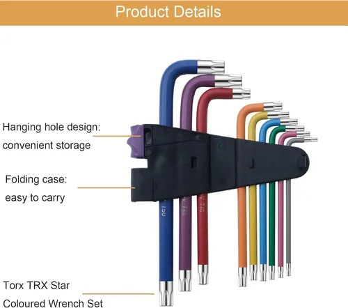 Miniatura 4 de Juego de llaves Allen de 9 piezas, juego de llaves Torx TRX estrella de colores T10, T15, T20, T25, T27, T30, T40, T45, T50 para ensamblaje