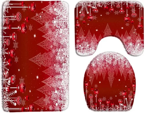 Miniatura 11 de GCTNBJL Juego de 3 alfombrillas de baño de Feliz Navidad, muñeco de nieve, copo de nieve, ramas, árbol, corazón, invierno, vacaciones, rústico