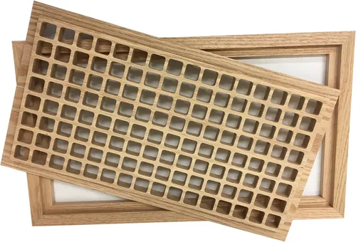 Miniatura 2 de Rejilla de ventilación de madera de roble blanco de 8 x 16 pulgadas, montaje empotrado con marco, estilo Eggcrate, sin terminar