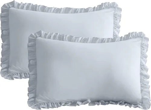 QSH Fundas Decorativas de Almohada con Volantes Azul Claro Tamaño Estándar Juego de 2, Fundas de Almohada Shabby Farmhouse Chic Estándar Vintage
