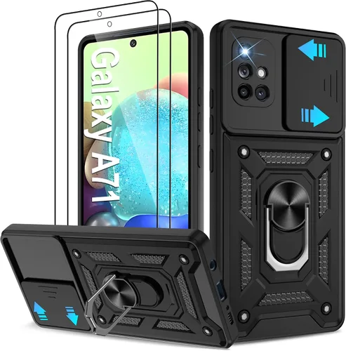 Miniatura 116 de ATUMP Funda para T-Mobile Revvl V Plus 5G con protector de pantalla HD con cubierta de cámara deslizante, soporte de anillo de rotación de 360° Negro