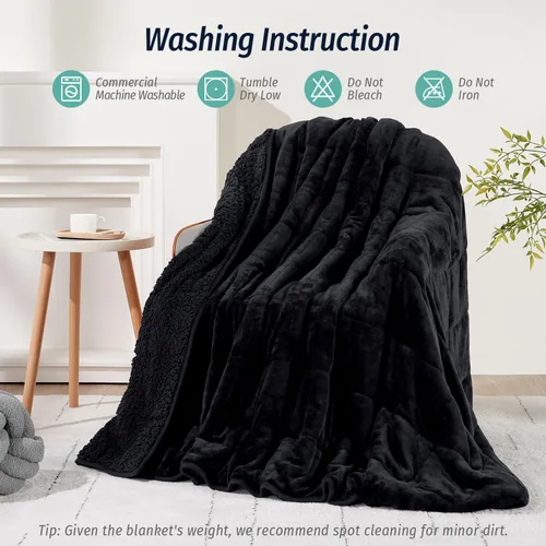 Miniatura 6 de Wemore Manta con peso de forro polar Sherpa para adulto, 10 libras de doble cara, acogedora y esponjosa, manta ultra mullida con parte superior