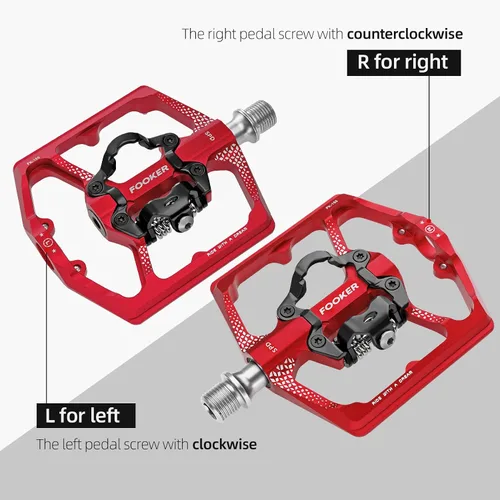 Miniatura 8 de FOOKER Pedales de bicicleta de montaña MTB, doble función plana y pedal, 3 rodamientos sellados plataforma plana compatible con pedal sin clip Rojo