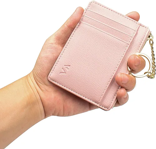 Miniatura 41 de Tarjetero delgado con bloqueo RFID, billetera de bolsillo pequeño, con cremallera Keychian para monedero, monedero y tarjetero para mujeres y hombres