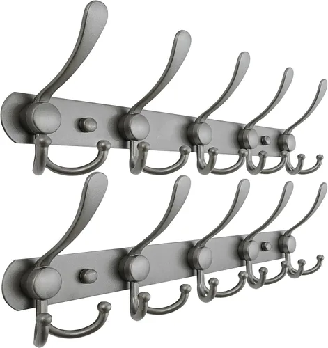 Miniatura 40 de Dseap - Perchero para pared, 5 ganchos triples, resistente, acero inoxidable, riel de gancho de metal para abrigos, sombreros, toallas, bolsos