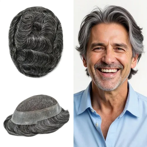 Miniatura 23 de Sistema de reemplazo de cabello de encaje francés para hombre, piezas de cabello de aspecto natural, color negro, marrón, rubio, gris, protesis