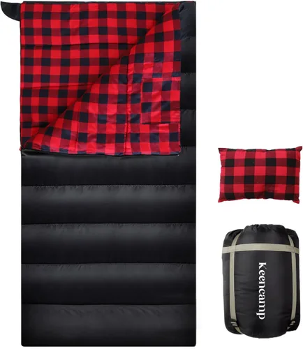 Miniatura 9 de Keencamp Saco de dormir de 0 grados de franela de algodón para invierno, clima frío para adultos, XXL saco de dormir de 4 estaciones, grande y alto