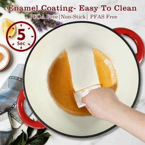 Miniatura 6 de Horno holandés de hierro fundido esmaltado, olla de cocción resistente de 4.5 cuartos de galón con tapa, apta para horno hasta 500 ° F para hornear