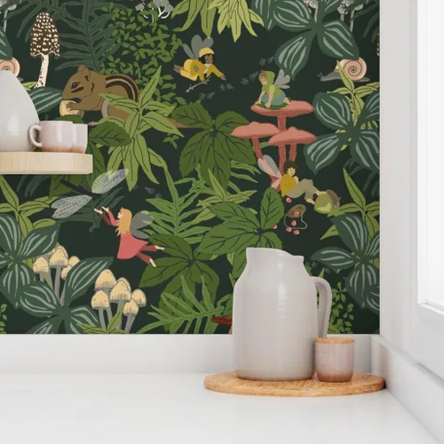 Miniatura 8 de Spoonflower Muestra de papel tapiz extraíble - Bosque de hadas del bosque extra grande rosa naturaleza niños caprichoso bebé personalizado