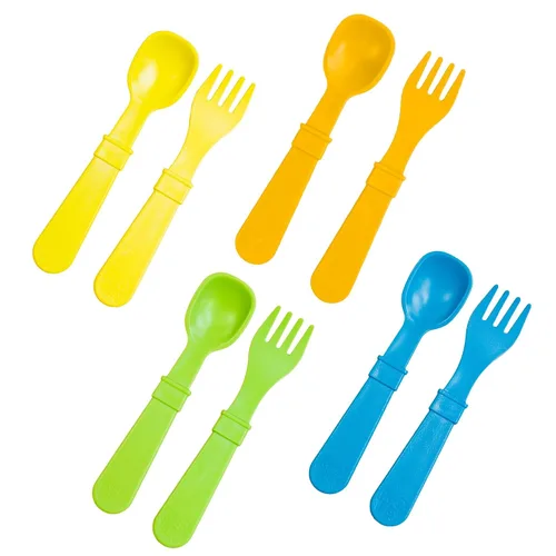 Miniatura 24 de Re-Play Juego de tenedores y cucharas para niños pequeños, juego de utensilios de 4 x 4 para niños, apto para lavavajillas y microondas, fabricado