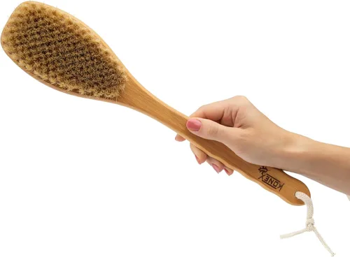 Miniatura 7 de KONEX Juego de cepillos de baño, exfoliante de ducha, juego de cepillos corporales de cepillado en seco, apertura de poros, mango de madera de haya