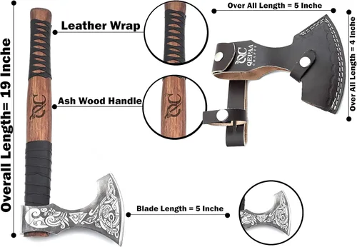 Miniatura 3 de Hacha Vikinga – Mango de Palisandro de 19 Pulgadas con Funda de Cuero, Hachas de Lanzamiento y Tomahawks, Hacha para Dividir Madera, Bushcraft - ERIK